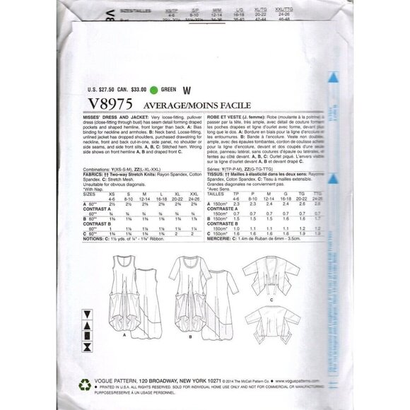 Vogue V8975 Misses L to XXL Marcy Tilton Dress and Jacket Uncut Sewing Pattern - Picture 2 of 2